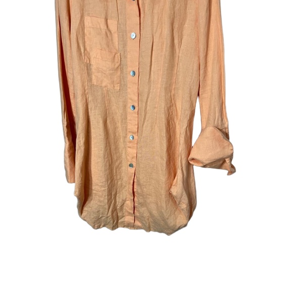 Comfy USA Peach Linen Longsleeve Collared Buttonup Bubble Hem Tunic Dress Large - Picture 3 of 8